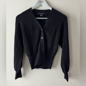 French Connection Black Fitted Button Front Cardigan Bishop Sleeve Size Small